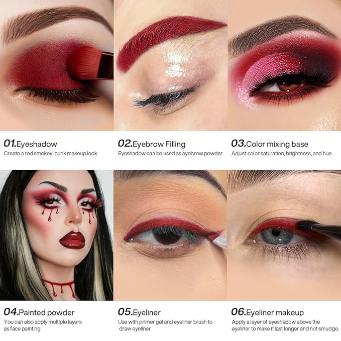 Single Dark Red Matte Eyeshadow Palette with Applicator, Blood Red Eyeshadow Halloween Makeup Palette, Highly-Pigmented Long-Lasting Smooth Powder Red Eye Makeup Compact for Gothic Vampire Bold look