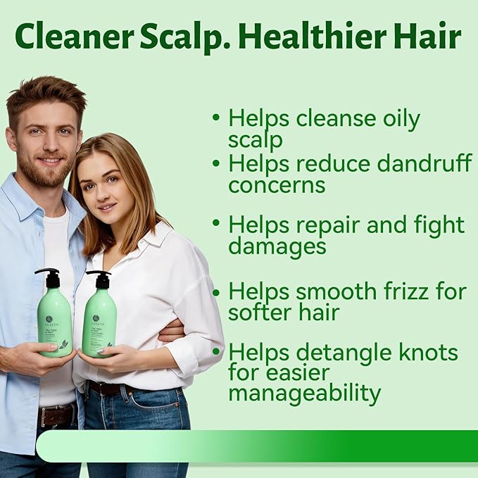 LUSETA Tea Tree Mint Shampoo and Conditioner for Hair Cleaning, Clarifying with Lavender, Tea Tree & Peppermint Oil, Soothe the Scalp, Fight Itchy, Hydrating for Women and Men, 16.8oz*2