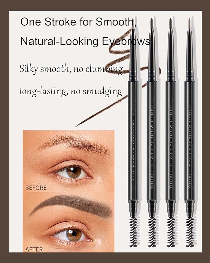 3 Pcs Waterproof Eyebrow Pencil Set,Gray Ultra Slim Eye Brow Pencil for Women with Brows Brush&Razor,Professional Brow Micro Retractable Long Lasting Gel Pen Shaping&Filling Brows Makeup - 02