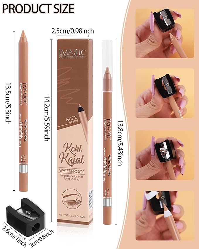 Nude Beige Black White Water Line Gel Eyeliner Pencil-3Pcs Waterproof Longlasting Cream Eye Liner Waterline Brightener Pen, Smooth Easy-to-Sharpen Pencil,Thanksgiving Eye Makeup Gift Set for Girl