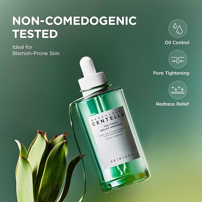 SKIN1004 Tea-Trica Relief Ampoule, 3.38 fl.oz,100ml, Korean Face Serum with Cica & Tea Tree, Facial Serum with Madagascar Centella, Hydrating & Calming Ampoule for Soothing Effect, Korean Skin Care