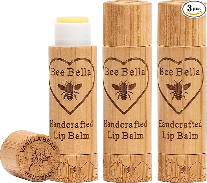 Bee Bella Lip Balm, Vanilla Bean, 3 Pack, Moisturizing Lip Care, 100% Natural, Original Organic Beeswax with Vitamin E, Handmade in USA