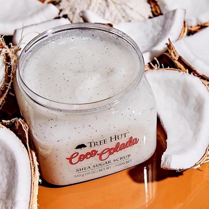 Tree Hut Coco Colada Body Scrub, Exfoliating & Hydrating Sugar Scrub with Shea Butter & Essential Oils, Smooth Skin, Body Exfoliator For All Skin Types, Self Care Gifts for Women, Vegan, 18 Oz