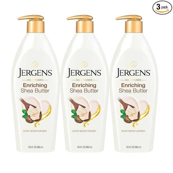 Jergens Shea Butter Hand and Body Lotion, Deep Conditioning Moisturizer, 3X More Radiant Skin, with Pure Shea Butter, Dermatologist Tested, 16.8 Oz, Pack of 3