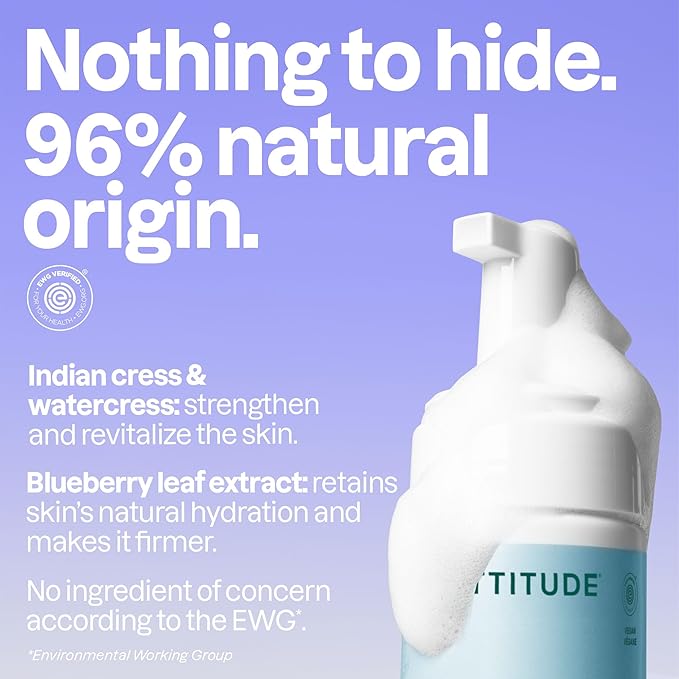 ATTITUDE Micellar Foaming Facial Cleanser, EWG Verified, Dermatologically Tested, Plant and Mineral-Based, Vegan, Unscented, 5 Fl Oz (Pack of 6)