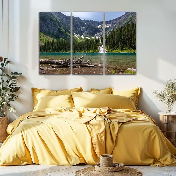 3 Piece Canvas Wall Art Prints Picture Scenic mountain views Avalanche Lake Glacier National Park Montana Framed Wall Painting Modern Artwork Poster Home Decor for Living Room Office Ready to Hang