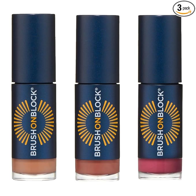 Brush On Block Sun Shine Protective Lip Oil 3 Color Variety Pack, Broad Protection Hydrating SPF 30 Mineral Sunscreen, Cruelty-Free, Gluten-Free, & Vegan | Nude Tint, Fig, & Peony