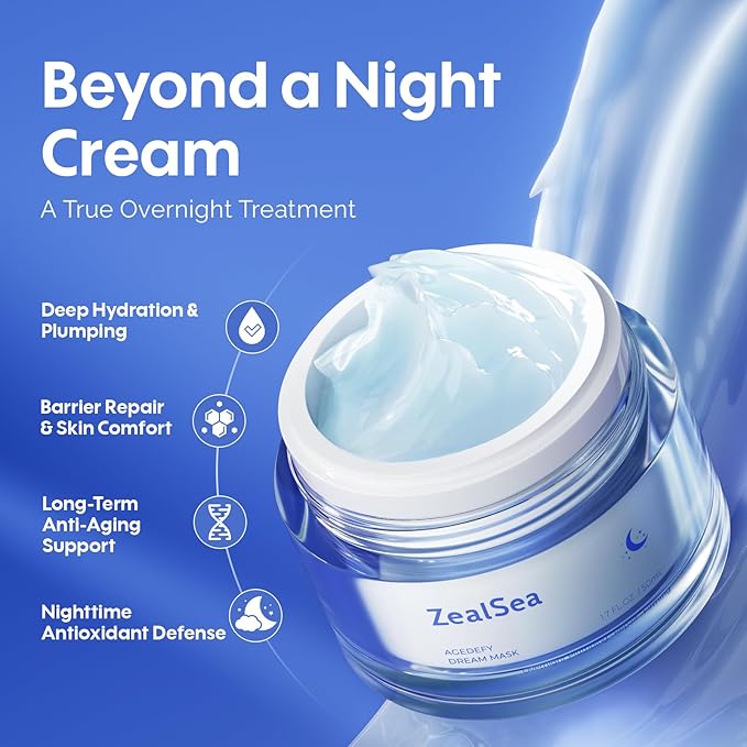 ZealSea Agedefy Prestige Overnight Sleeping Mask – Clinically-Proven Matrixyl 3000 Peptides + Ceramides Barrier Renewal, Nighttime Plumping Firming, Silky-Smooth Morning Glow, Lightweight, 1.7OZ