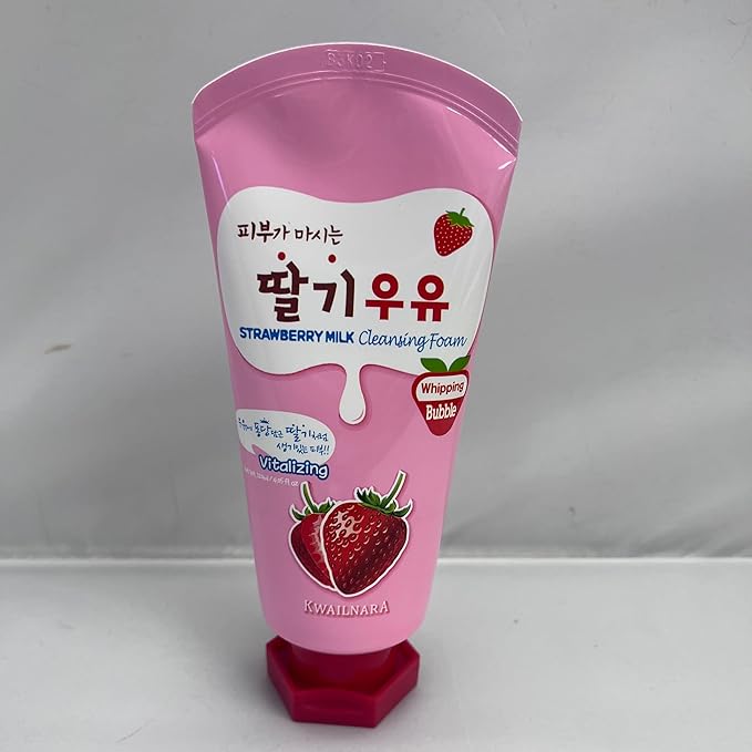Kwailnara Strawberry Milk Facial Cleanser (4.06 Fl Oz) – Korean Face Wash for Vibrant & Lively Skin | Milk Protein, Royal Jelly & Brightening Strawberry Extract | Creamy Whipped Foam