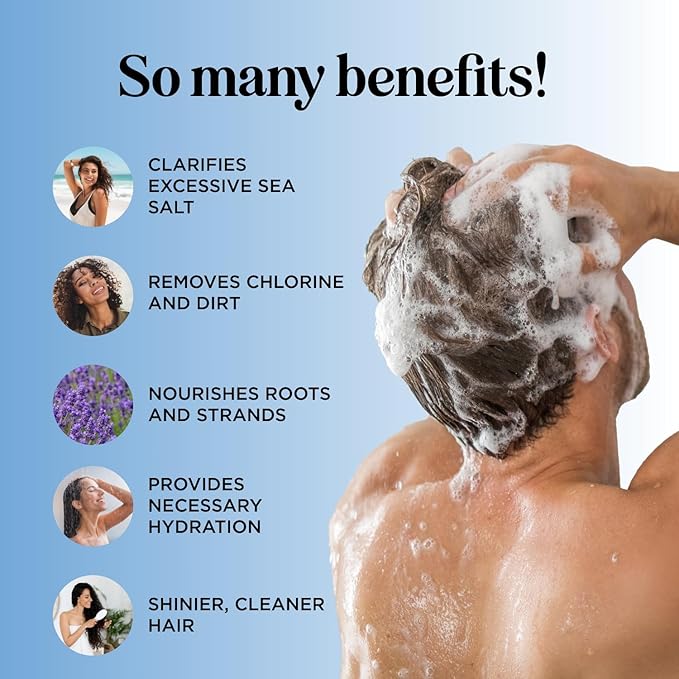 After Swim Shampoo for Kids & Adults - Clarifying Shampoo for Chlorine Removal Kids Friendly Formula with Tea Tree and Rosemary Essential Oils - Pool for Swimmers with Replenishing Oils