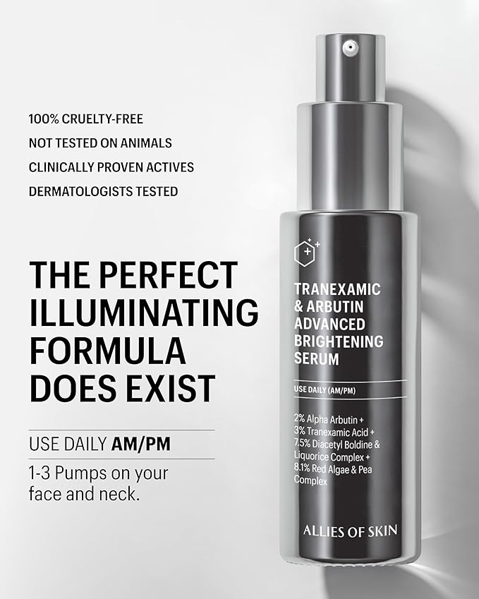 Allies of Skin Tranexamic & Arbutin Advanced Brightening Serum | Lightweight Daily Serum with Peptides | 3% Tranexamic Acid, Helps Revive Tired Complexions | 1.6 fl oz
