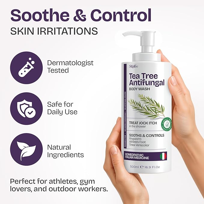 Antifungal Body Wash with Tea Tree Oil | Eczema Body Wash Treats Ringworm, Back Acne & Jock Itch | Antifungal Soap For Men And Women with 1% Tolnaftate (16.9 oz)