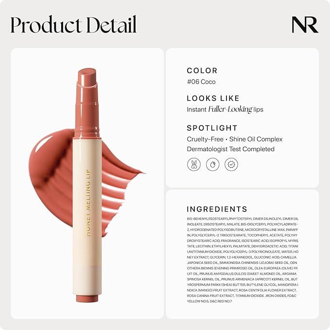 Nature Republic HONEY MELTING LIP (06 COCO) SOFT LIP STICK, Hydrating Gloss, Moisturizing balms, Sheer tint, Shine & Glowy Finish, korean make up
