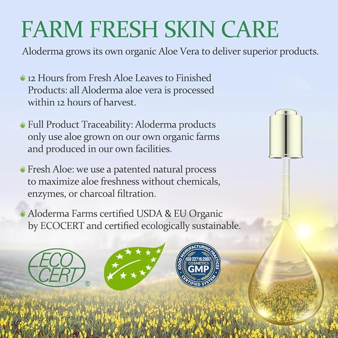 Aloderma Soothing Face Serum with 65% Organic Aloe Vera - Freshly Harvested Aloe for Sensitive Skin with Beta-Glucan & Arginine - Calming, Nourishing & Revitalizing Facial Serum for Clean Skin, 1.7oz