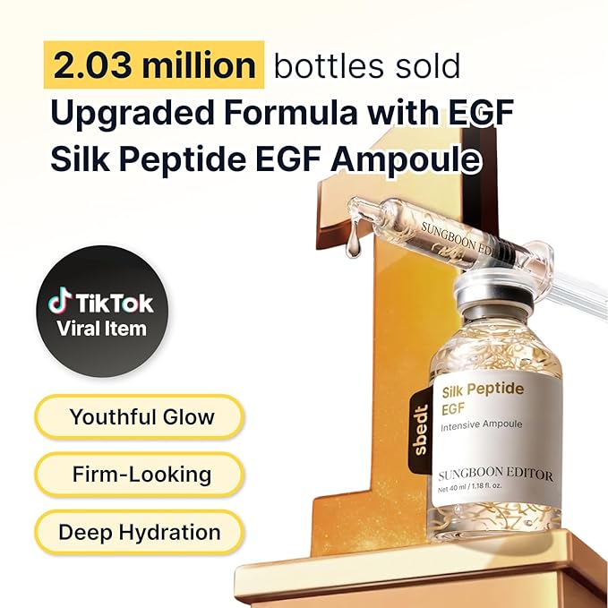 SUNGBOON EDITOR Glow Intensive Silk Peptide EGF Ampoule, Copper Peptides Serum for Face with Collagen & Multi Peptides, Hydrating Korean Skincare Facial Serum for Smooth-Looking Skin, 1.35 fl oz
