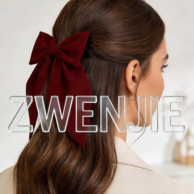 Large Red Bows Hair Clips for Women - ZWENJIE Oversized Non-Slip Satin French Hair Clip Claw Accessory for Girls Thick/Thin Deep Burgundy Hair Barrettes for styling