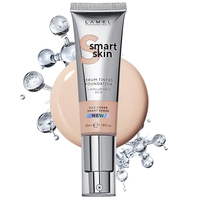 LAMEL Smartskin Serum Tinted Foundation - Hydrating & Nourishing - Hypoallergenic & Skin-Caring - Color Correcting - Anti-Aging Formula with Hyaluronic Acid - 401, 1.18 fl.oz