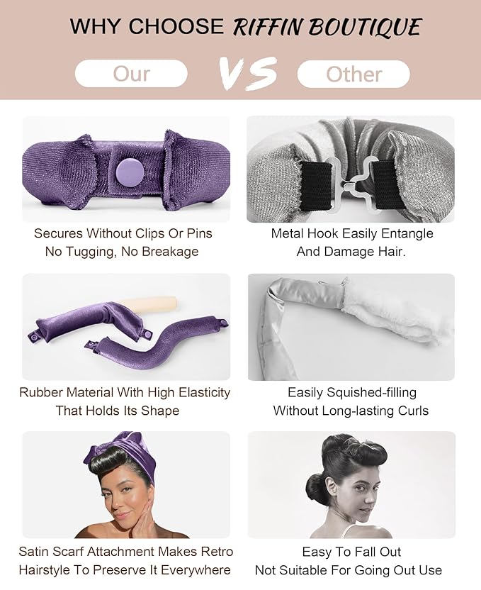 Classic Heatless Curls Overnight Rods No Heat Hair Curlers to Sleep in Foam Soft Hair Rollers for Thick & Long Hair Blowout Look, Heatless Flexible Curling Rod Set with Satin Wrap for Sleeping