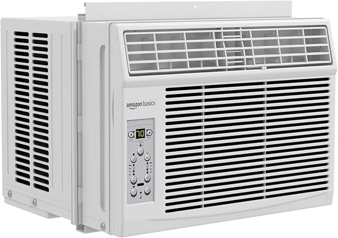 Amazon Basics 6000-BTU Window Air Conditioner with Quiet Operation, Up to 250 Sqf, Cool and Fan Functions, Washable Filter, Adjustable Window Kit, Digital Temperature Display, Remote Control, White