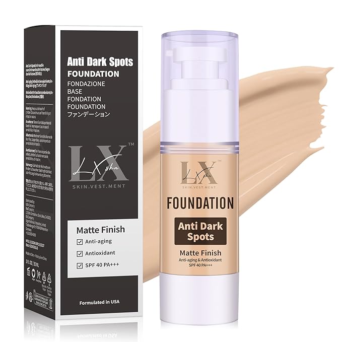 Anti-Dark Spot Liquid Foundation - Collagen Serum Foundation Infused with 2% Niacinamide, High Coverage For A Smooth & Satin Finish, 201 Medium