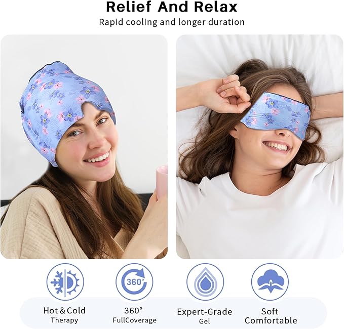 my novel things Migraine Relief Cap, Gel Cooling Eye Mask, Cooling Gel Relief 2 Pack Set, Headache Relief with Hot/Cold Gel, Instant Headache Relief, Reusable Gel Eye Mask Ice Pack for Stress Relief