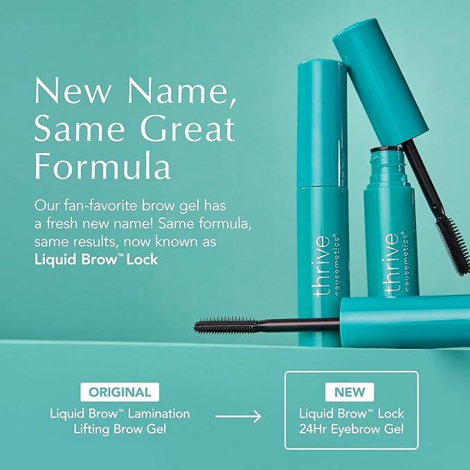 Thrive Causemetics Liquid Brow Lock 24Hr Lifting Eyebrow Gel, Waterproof Conditioning Brow Gel with Biotin, Hyaluronic Acid & Vitamin B5, Makeup Essential, Dual Sided Precision Brush, Vegan, Clear