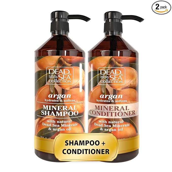 Dead Sea Collection Shampoo and Conditioner Set with Argan Oil – Hydrating Softening Hair Products with Dead Sea Minerals for All Hair Types – Set of 2 Bottles (33.8 & 30.6 Fl. Oz.)