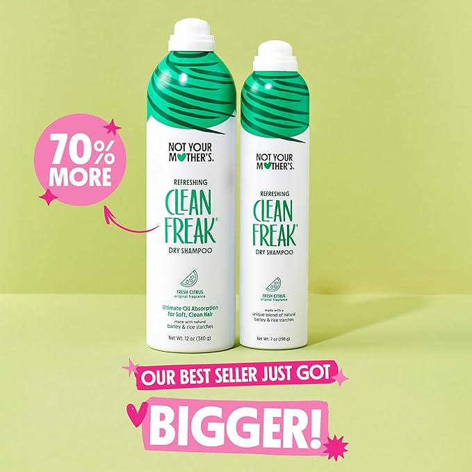 Not Your Mother's Value Pack Clean Freak Refreshing Jumbo Dry Shampoo (2-Pack) - 12 oz Each - 70% More to Instantly Absorb Oil and Refresh Hair Between Washes - Fresh Citrus - For All Hair Types