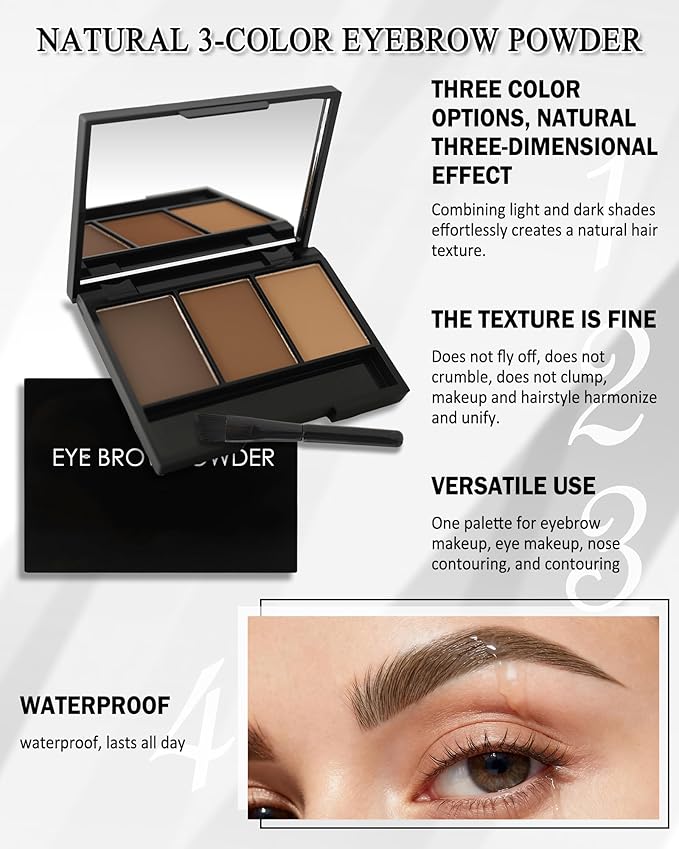 Eyebrow Powder Kit,3 Color Dark Medium Light Brown Eye Brow Powder Palette with Razor Brush, Long Lasting Waterproof Brow Filler Fill & Shapping Full Eyebrows,Mother's Day Makeup Gift Set for Women-01
