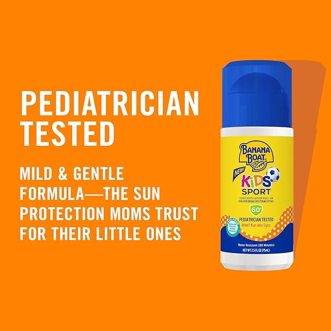 Banana Boat Sport Kids Sunscreen Roll On Lotion SPF 60, 2.5oz | Travel Size Sunscreen for Kids Roll On, Childrens Sunblock SPF 60, 2.5oz