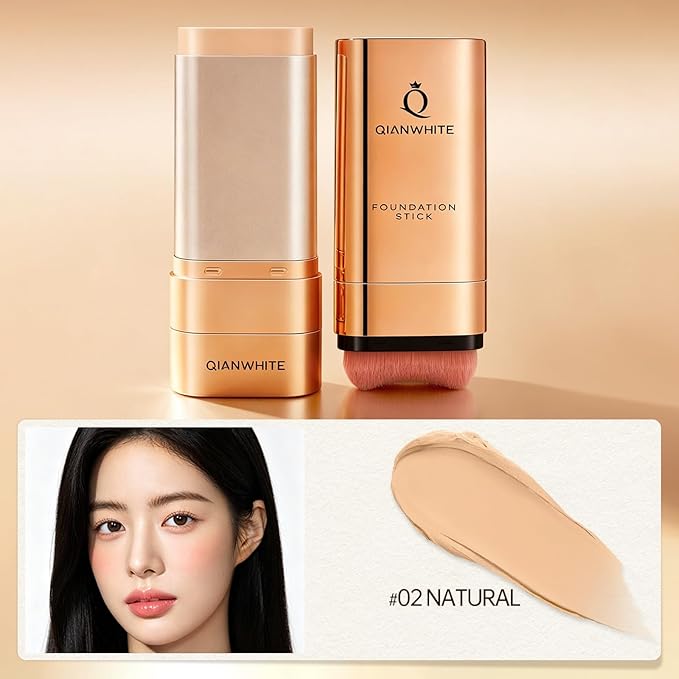 Korean Foundation Stick Foundation for Mature Skin Tint, Buildable Light to Full Coverage Foundation Makeup Concealer, Dual-Ended with Brush for All Skin - Natural Dewy Finish (NATURAL)