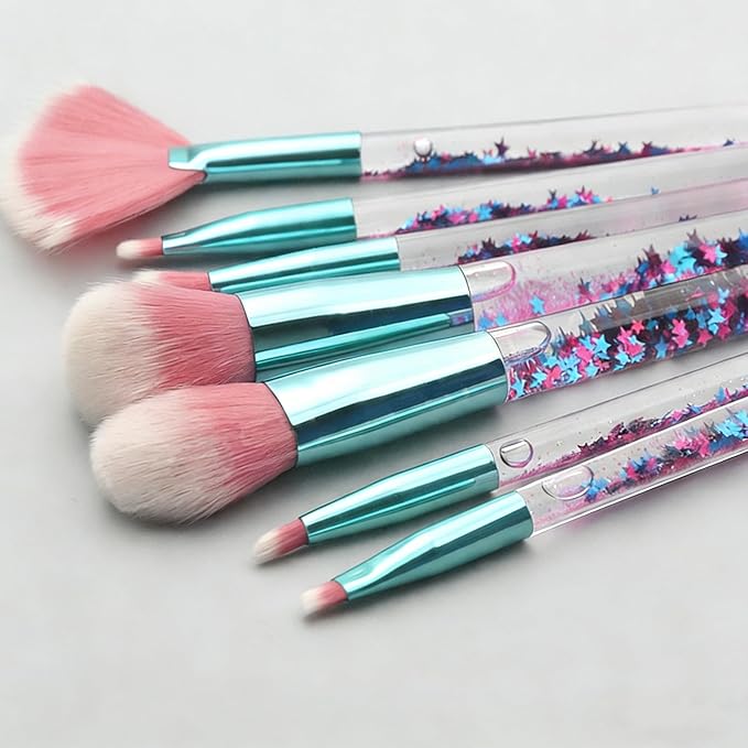 Glitter Makeup Brush Set for Teens, Unicorn Foundation Blush Fan Powder Lip Highlight Eye shadow Eyebrow Makeup Brushes Set with Liquid Flows for Girls Women Teen Kids Gift Present