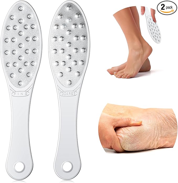 2 Pcs Stainless Steel Foot File Callus Remover Double Sided Metal Foot Rasp Scrubber for Wet or Dry Skin Professional Pedicure Tool for Hard Skin & Cracked Heels, Easy to Clean (Classic Style)