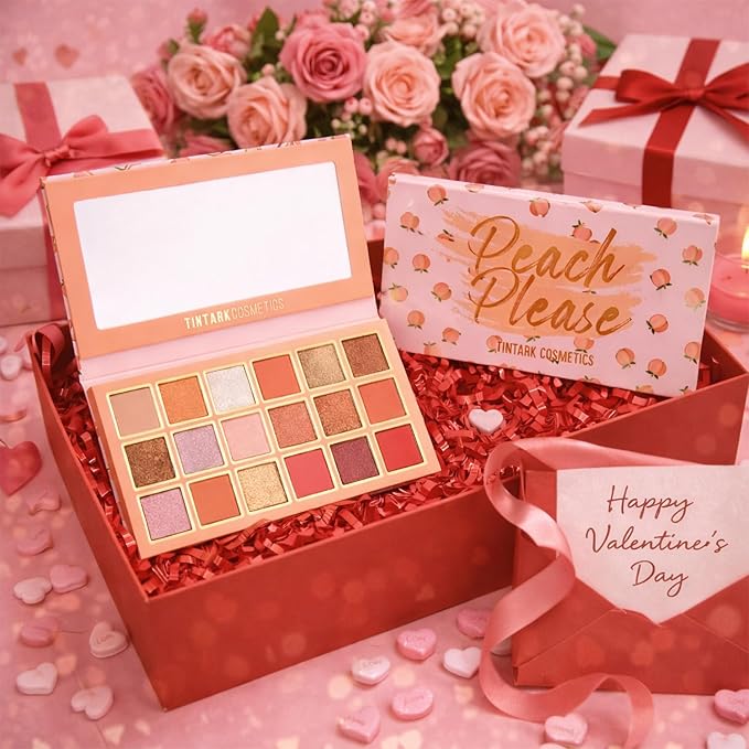 Tintark Peach Please Eyeshadow Palette, 18 Colors Matte Shimmer Metallic Pink Nude Shades, Highly Pigmented Blendable Long Lasting Powder Makeup Kit