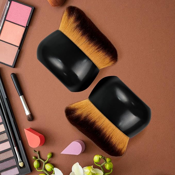 Extra Large Body Makeup Brush For Self Tanner, Leg Makeup & Bronzer Blend, 75 mm Wide-Headed Kabuki Brush for Even& Pretty Sunscreen& Lotion Application. With Cleaning Mat, Face Back Brush Set - Black
