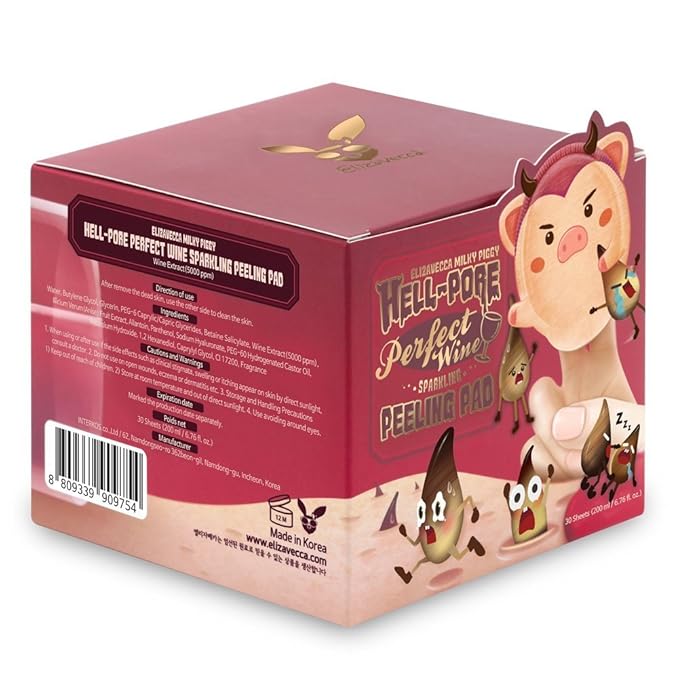 Elizavecca Exfoliate,Cleansing, Milky Piggy Hell-Pore Perfect Wine Sparkling Peeling Pad
