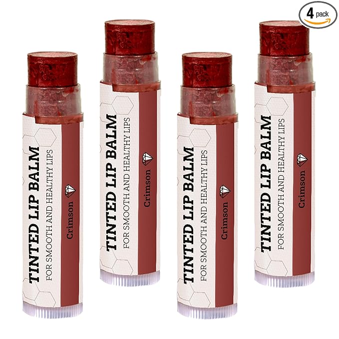 Earth's Daughter Tinted Lip Balm Crimson Color 4-pack, Beeswax, Coconut Oil, Cocoa Butter, Vitamin E, Moisturize and Beautify - Paraben Free