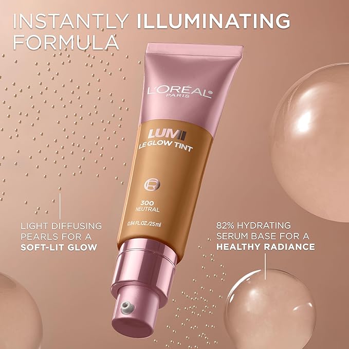 L'Oreal Paris Lumi Le Glow Skin Tint, Lightweight Water-Based Tinted Serum with Foundation-Like Coverage, Glow Illuminator, Neutral 420, 0.85 Fl Oz (Pack of 2)