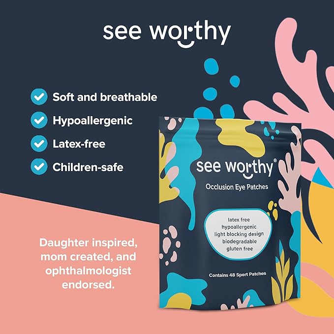 Adhesive Eyepatch for Kids & Adults - As Seen on Shark Tank - Kids Breathable, Comfortable Sport Eyepatch for Lazy Eye - Amblyopia & Sensitive Skin Medical Eye Patches - 48 Patches by See Worthy