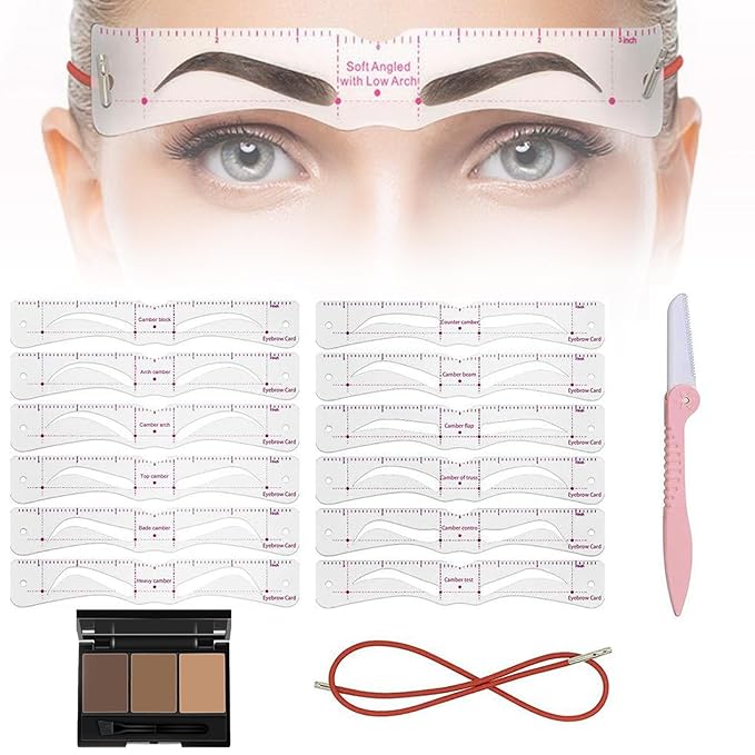 Instabrow Stencil Kit with Headband, Instabrow Stencil Kit, Insta Brow Stencil Kit, Instabrow Stencil Kit 12 Pack with Headband, with Eyebrow Powder Kit (1 Set + Eyebrow Powder 01)