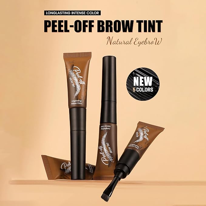 Tattoo Peel Off Eyebrow Tint Gel, Temporary Eyebrow Tattoos Peel Off Tint with 150°Small Curved Tray Sweatproof & Waterproof Brow Gel Natural for Fuller & Defined Brows(#05 Dark Green)