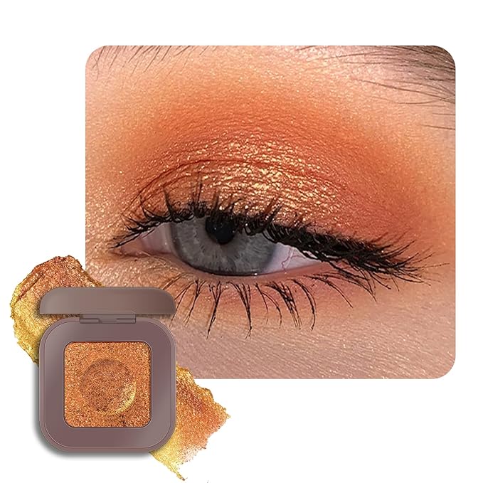 KYDA Chameleon Metallic Eyeshadow, Chrome Shimmer Eye Shadow Makeup, Smooth Pressed Powder Palette with Mirror, High Pigment Soft Eyeshadow, Lasting Glitter Eye Look, 10a Golden Orange
