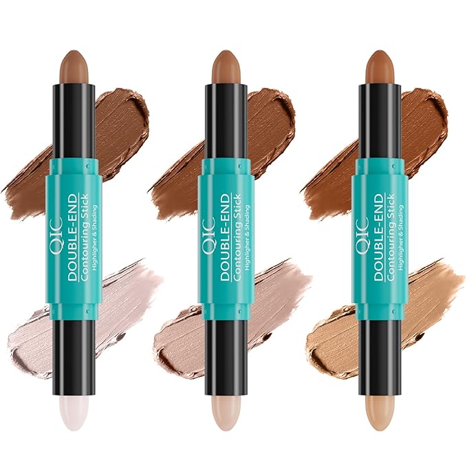 2-in-1 Contour & Highlighter Stick - Dual-Ended, Waterproof, Long-Lasting, for All Skin Tones (02# Lotus root Pink + Coffee)