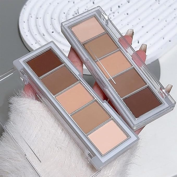 5 Color Matte Eyeshadow Palette, Neutral Nude Brown Eye Shadow Kit with Ivory Peach Nude Mocha Shades, Highly Pigmented Blendable Long Lasting for Daily Makeup Mature Eyes. Sombras mate marrones 01#