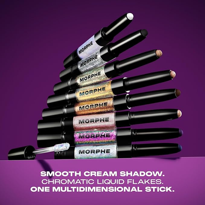 Morphe Mixed Signals Dual-Ended Eyeshadow Stick - Cream Eyeshadow Pigment & Chrome Liquid Flakes for Bold, Layered Eye Makeup Looks - BFF/FWB (0.028 oz)