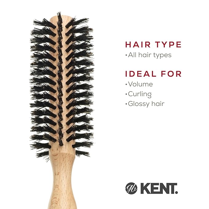 Kent PF04 Small Round Curling Brush with Hard Natural Boar Bristle Hair Drying Round Brush, and Blowout - For Shoulder Length or Shorter Hair.
