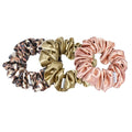 MTSNOO Silk Scrunchies, 100% Pure 22 Momme Mulberry, 3 Pack, RoseGold+GoldLeopard+Gold, Hair Ties for Curly Hair, Elastic Band, Scrunchies Set for Women Girls