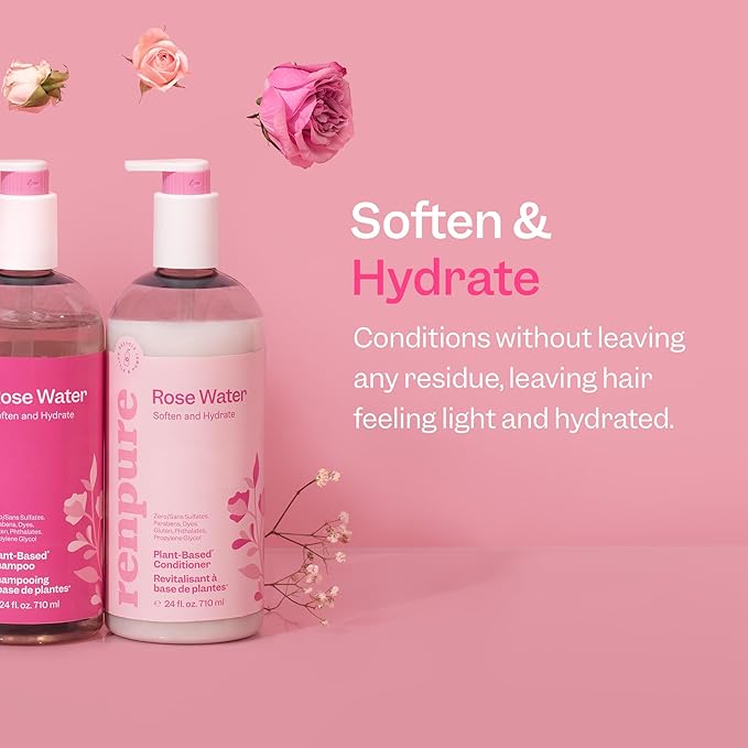 Renpure Rose Water Conditioner, 710ml, Plant Based Beauty, Soothes Scalp, Hydrates Hair, Nourishes, Free of Chemicals, For Women