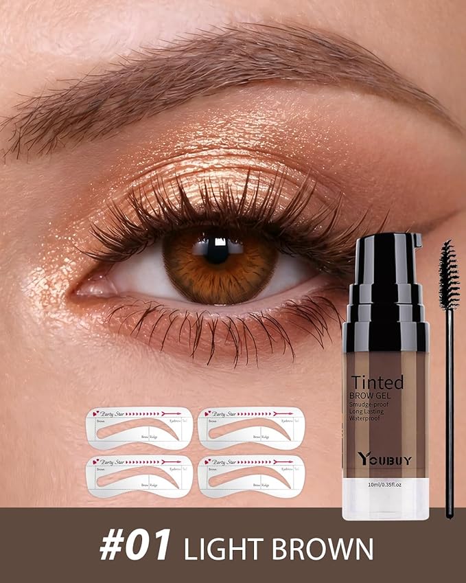 3D Tinted Eyebrow Gel Kit With Brow Stamp Stencil，Long Lasting 24 Hours Waterproof Smudge-proof Brow Cream Makeup Kit-Brown（Light BROWN)