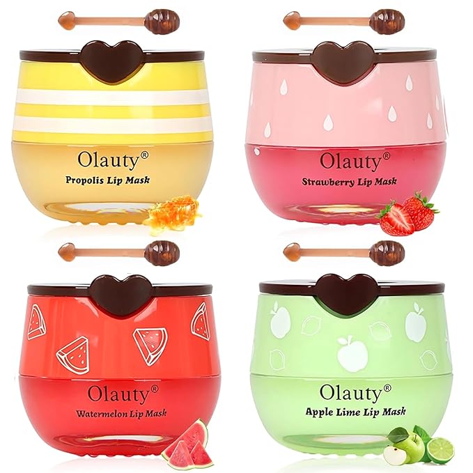 4 PCS Bee Lip Balm Honey Pot, Honey Balm Moisturizing Lip Mask Hydrating Prevention Dry and Cracked Lip Scrubs Exfoliator, Lip Exfoliating Sleeping Lip Mask, Reduces Lip Lines